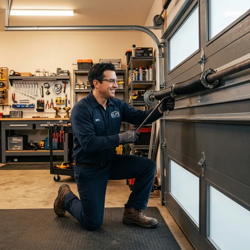 Shine Doors technician working on garage door